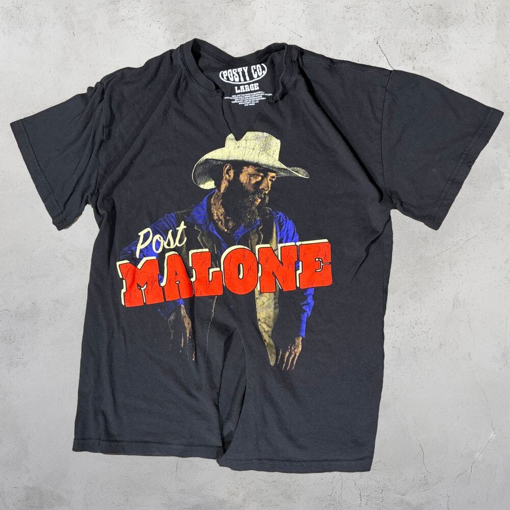 🎸 Post Malone Black Graphic Concert Tee Western Cowboy Style ⚡